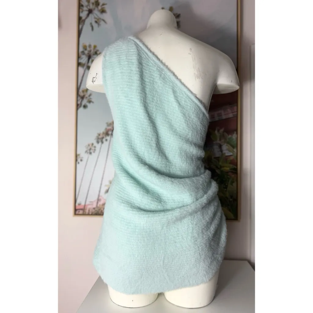Anthropologie Mint Sky Blue One Shoulder Fuzzy Knit Sweater Top Asymmetrical 3X - Image 4