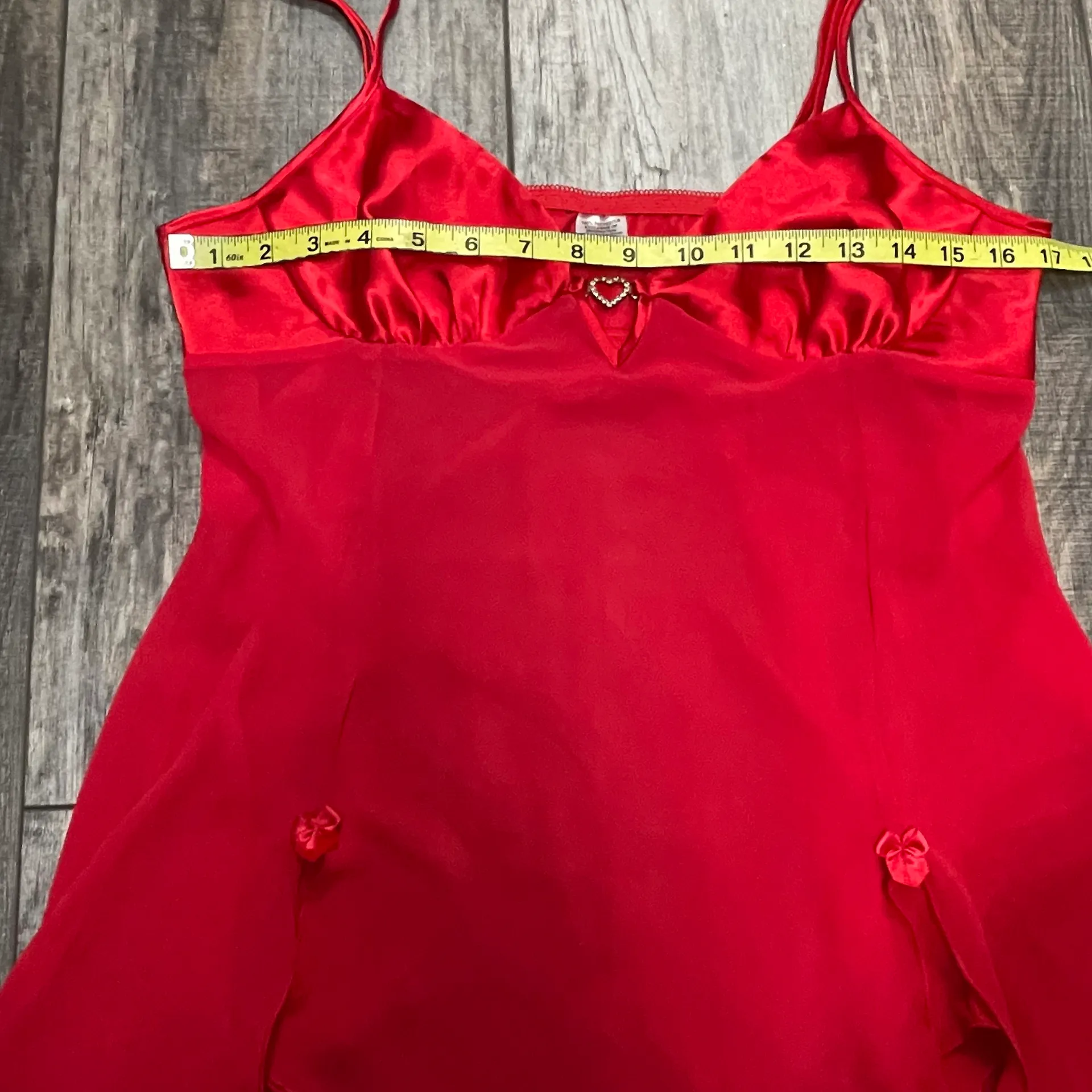 Lingerie Red Handkerchief Style Sheer with Crystal Heart at Bust Size Large - Image 12