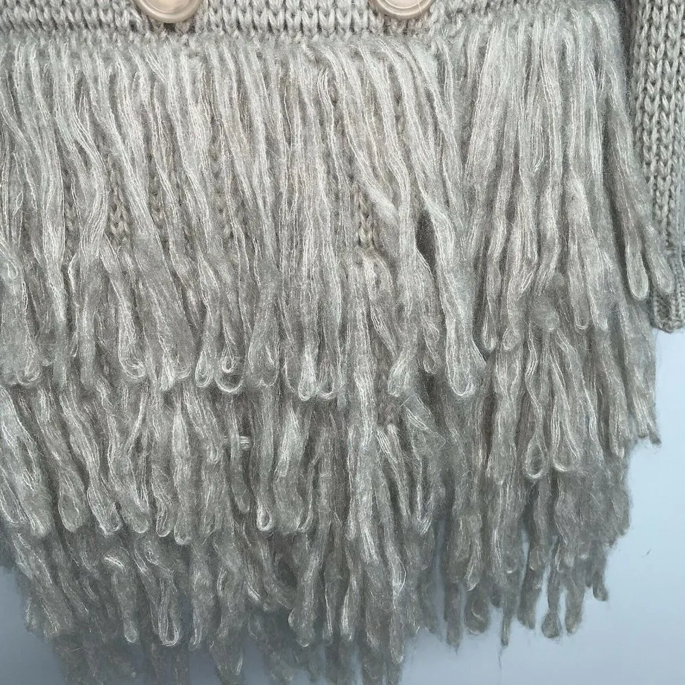 Sisley Womens Long Sweater Coat Size S Beige Button Front Boho Fringe Italy - Image 5