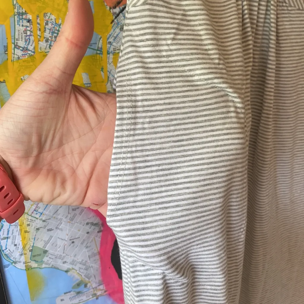 Women's Small Short Sleeve Stripe Jersey Dress Twist Front Teacher Modest Casual White - Image 7