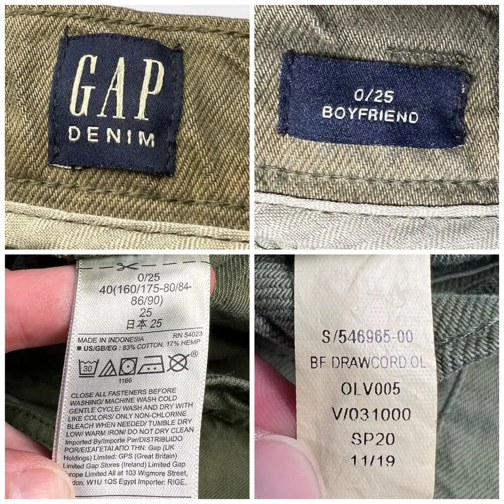 Gap Olive Boyfriend Pants Button Fly Cotton Hemp Blend Size 0 / 25 - Image 3