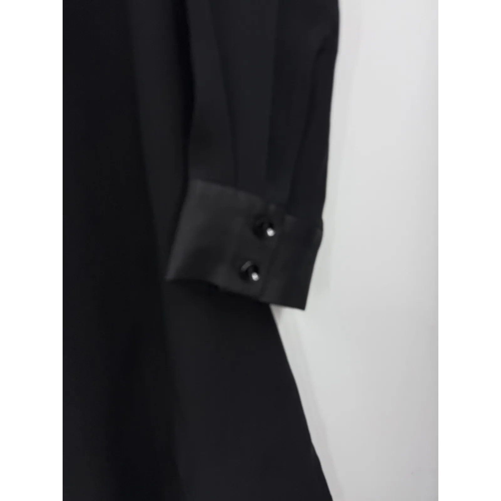 Eileen Fisher Dress Womens Petite PP Black Bateau Neck Silk Short Long Sleeve - Image 4