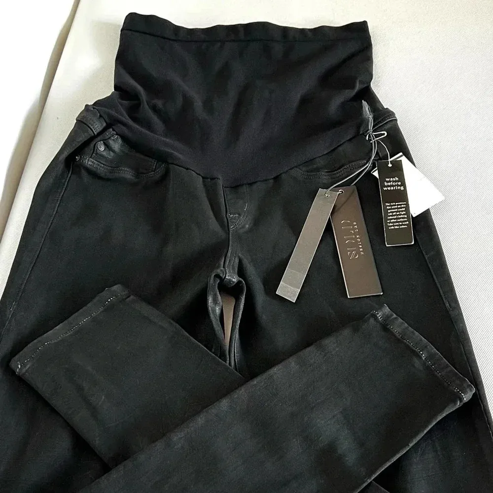 Sold Design Lab A pea in The Pod Maternity Skinny Pants Size Medium Black Waxed - Image 4