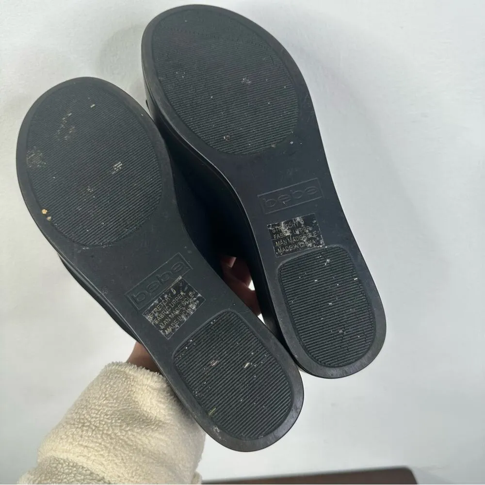 Bebe Size 9 Y2K 90s Black Slinky Platform Stretch Slide Sandals - Image 9