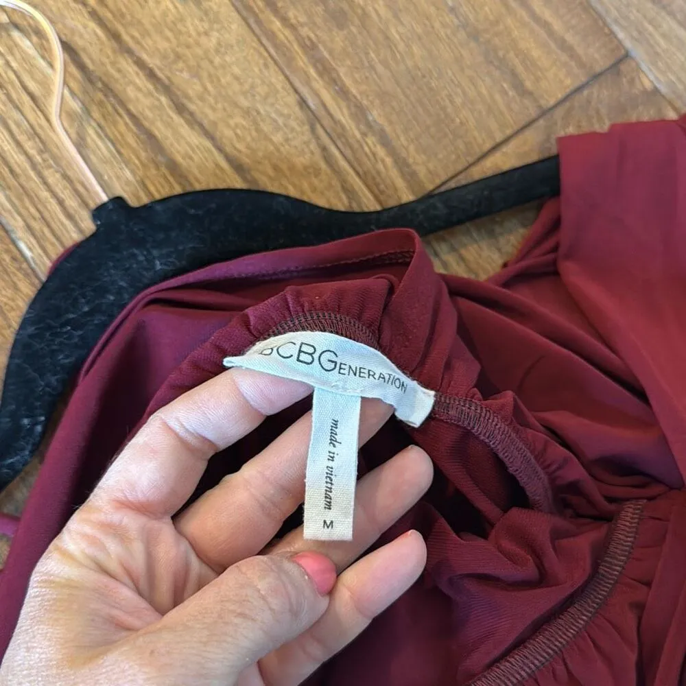Bcbg Generation burgundy wrap bodysuit top M Red Size M - Image 4