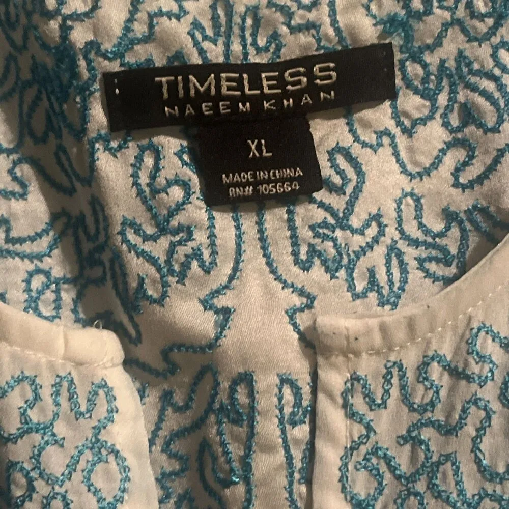 Naeem Khan Timeless Turquoise Top Tunic Kaftan Beach Swim Pool Coverup XL White - Image 2