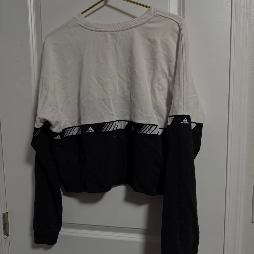 adidas Women's HyperSport Colorblocked Pullover Sweatshirt White Black - Image 3