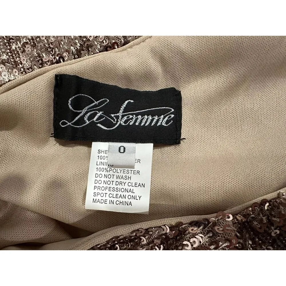 La Femme 28194 Long Sleeve Sequin Cocktail Mini Dress 0 NWOT Rose Gold - Image 5