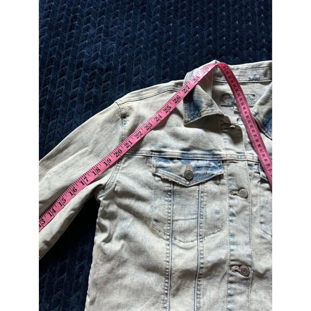 Maurices Women's Denim Jacket Blue Long Sleeve Button Up Collared Pockets Size S - Image 8