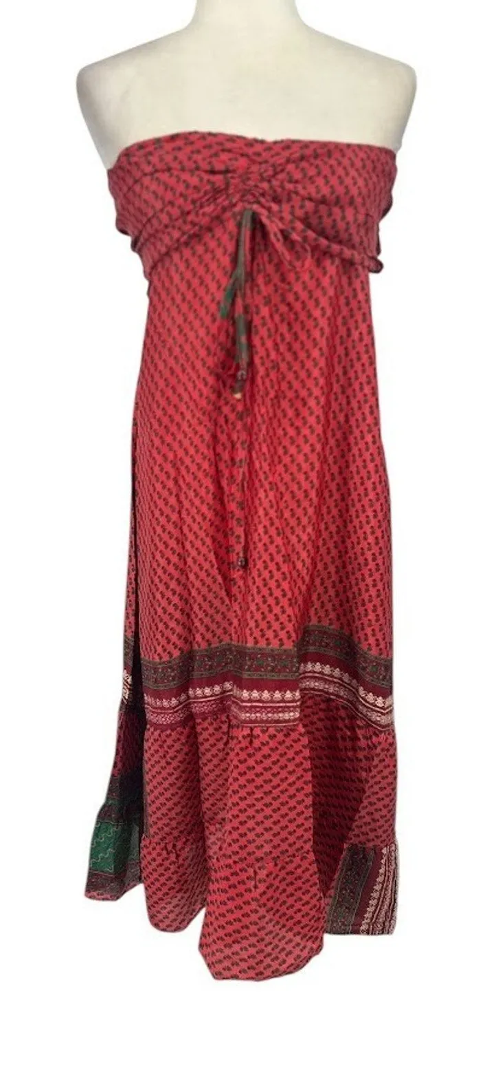 Junglee Billee Strapless Midi Sundress Drawstring Bodice Boho Style One Size NWT Red Size M - Image 1