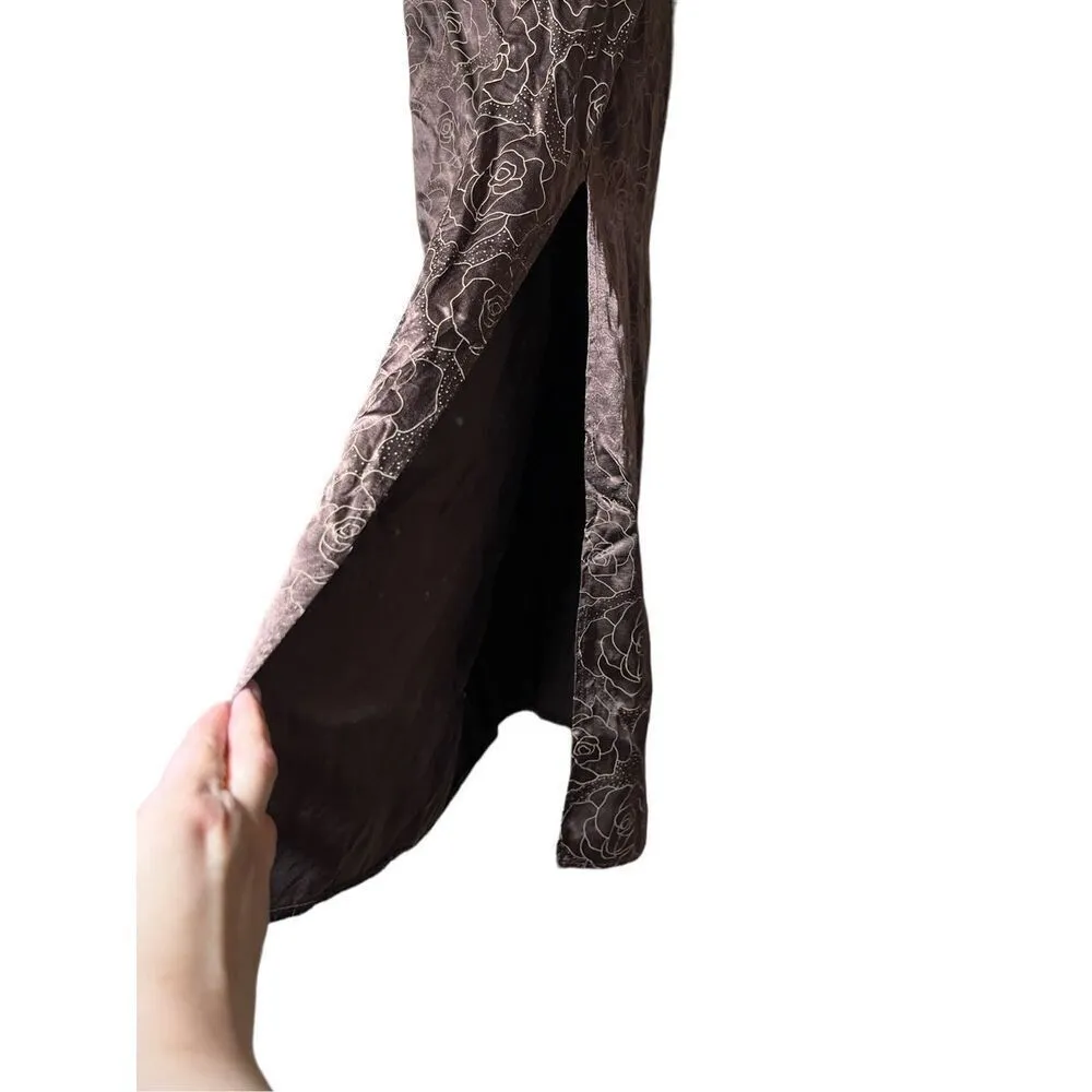 Vintage Y2K Love Peace Soul Brown Flower Print Maxi Skirt Size 7 - Image 2