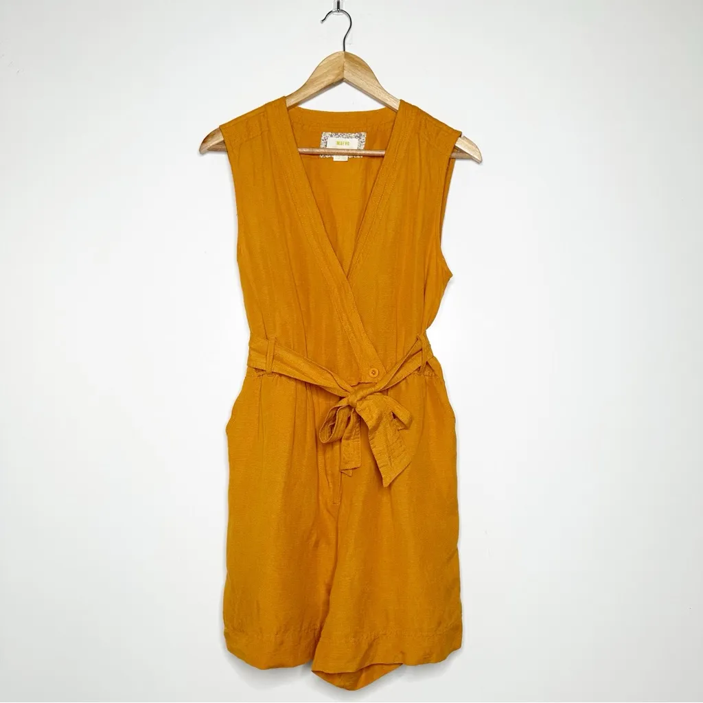 Maeve Anthropologie Luana Linen Blend Romper Gold Mustard Size 6 - Image 3