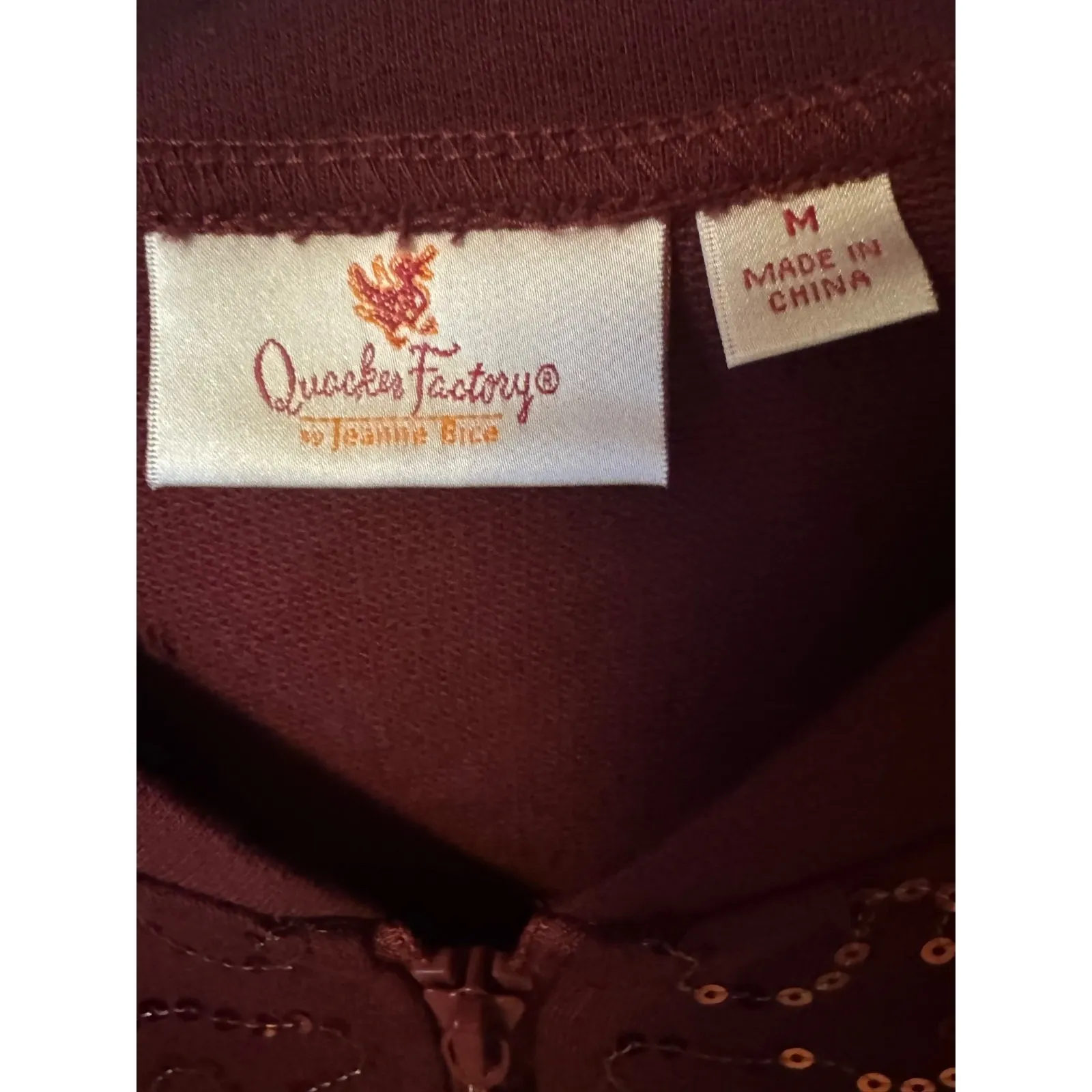 Quacker Factory Sequin Swirl Bomber Jacket SZ Medium Wine Zip Up Women - Image 5