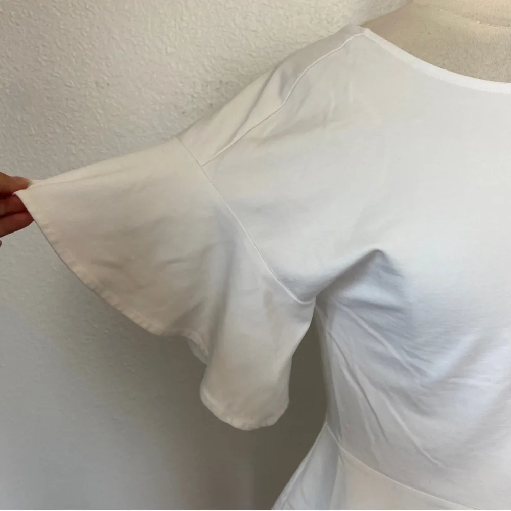 White Short Sleeve Lace Up Peplum Top - Image 2