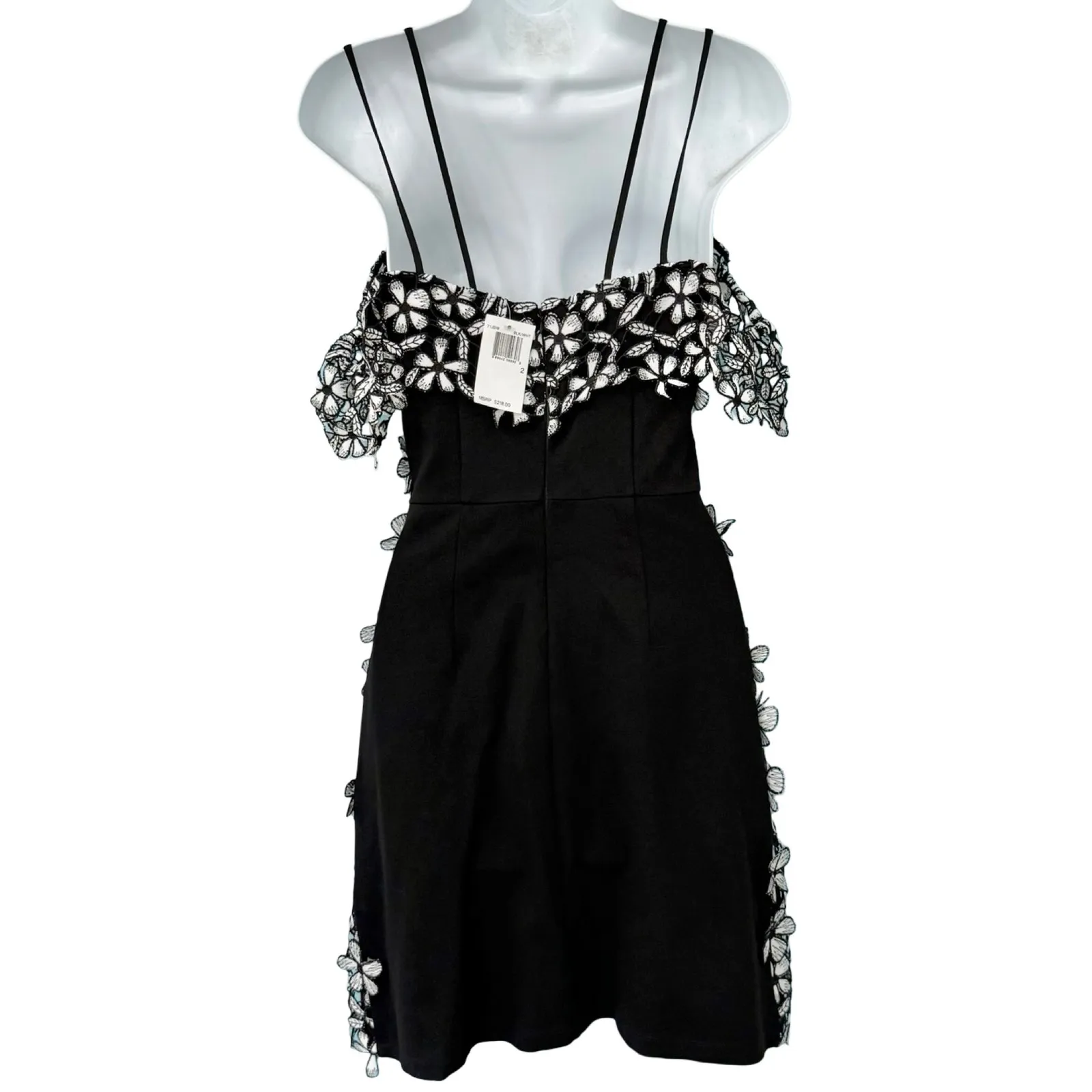 French Connection Off Shoulder Black White Floral Lace Fulaga Dress sz 2 NEW Tag - Image 4
