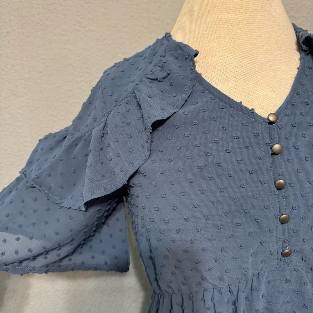 Orange Creek Women Homestead Dreamy Vintage‎ Blue Ruffled Tiered Sundress Size S - Image 6