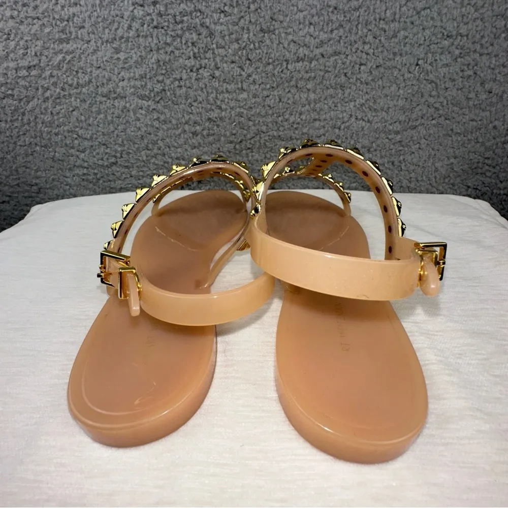 Stuart Weitzman Shoes 10 Gold Womens Jelly Rose Studded T-Strap Sandals - Image 5