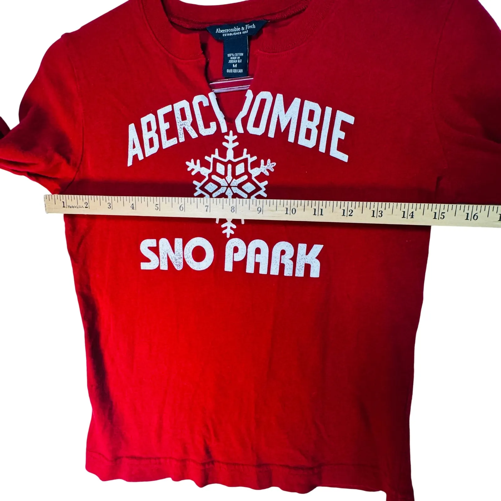 VTG Y2K Abercrombie & Fitch Sno Park Red L/S Baby Tee Women's M Snowflake Retro - Image 6