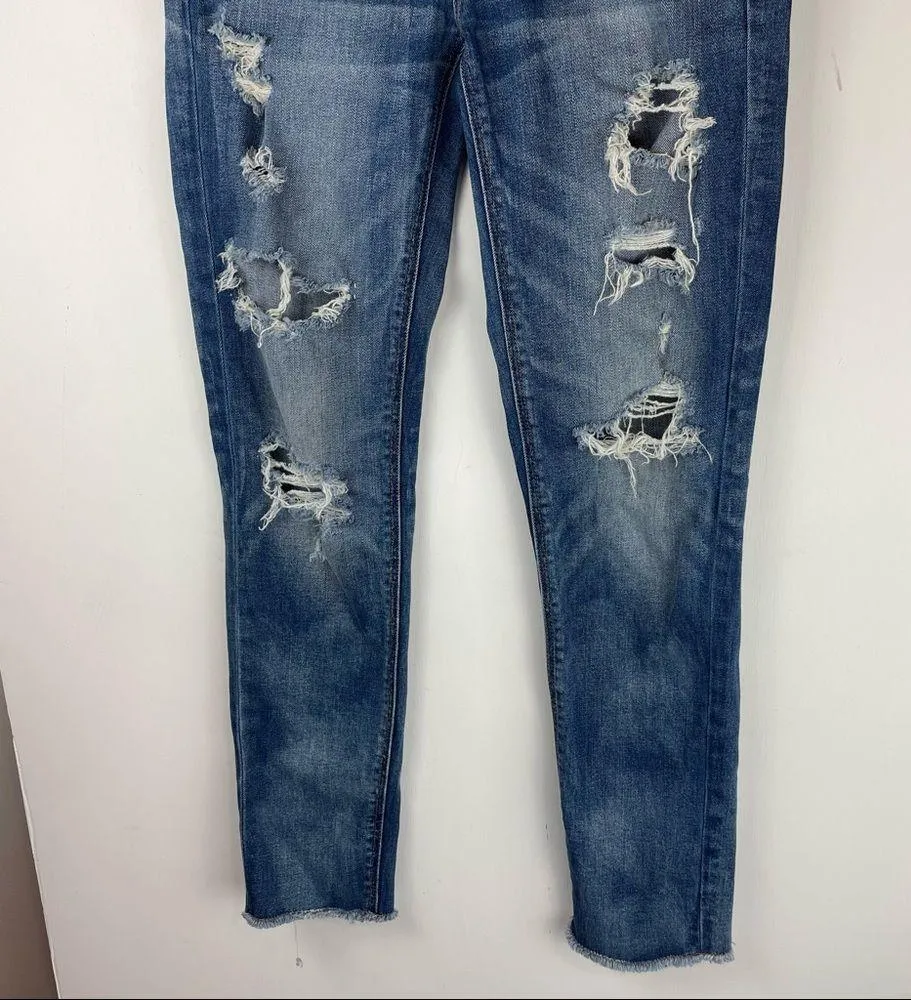 American Eagle Tomgirl Distressed Jeans Dark Wash Sz 0 Relaxed Straight Boho - Image 7
