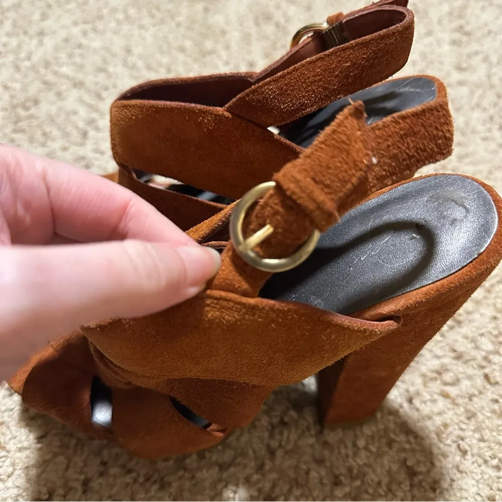 Dark Orange Suede Jessica Simpson Harlow Heels - Image 3