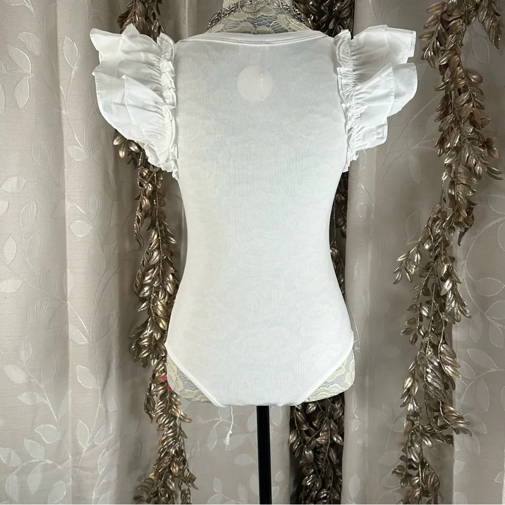 Oddi‎ White Ruffle Sleeve Bodysuit | Small | Feminine Cottagecore - Image 3