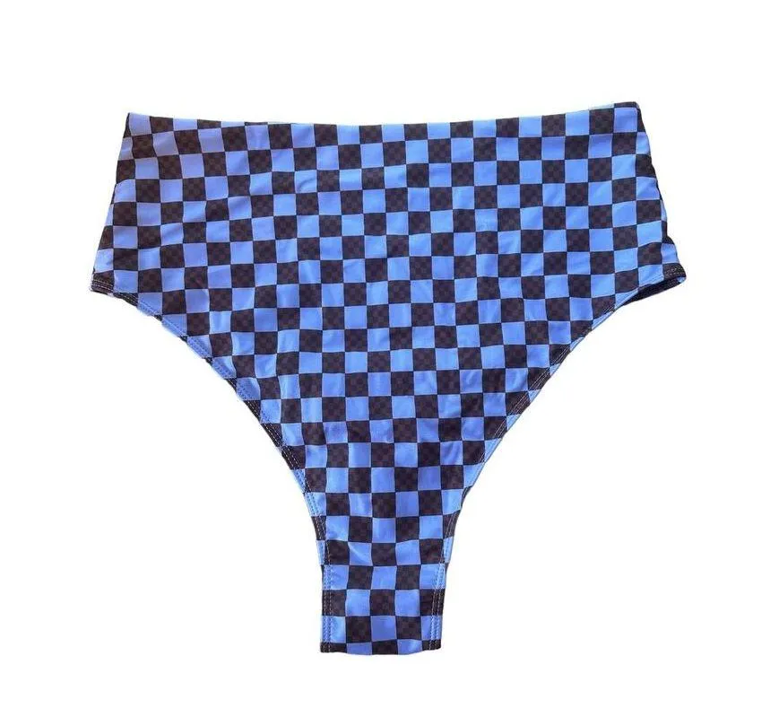 Salt Gypsy High Cut Surf Bikini Bottoms in Lavender Brown Checkered Size 10 12 - Image 10