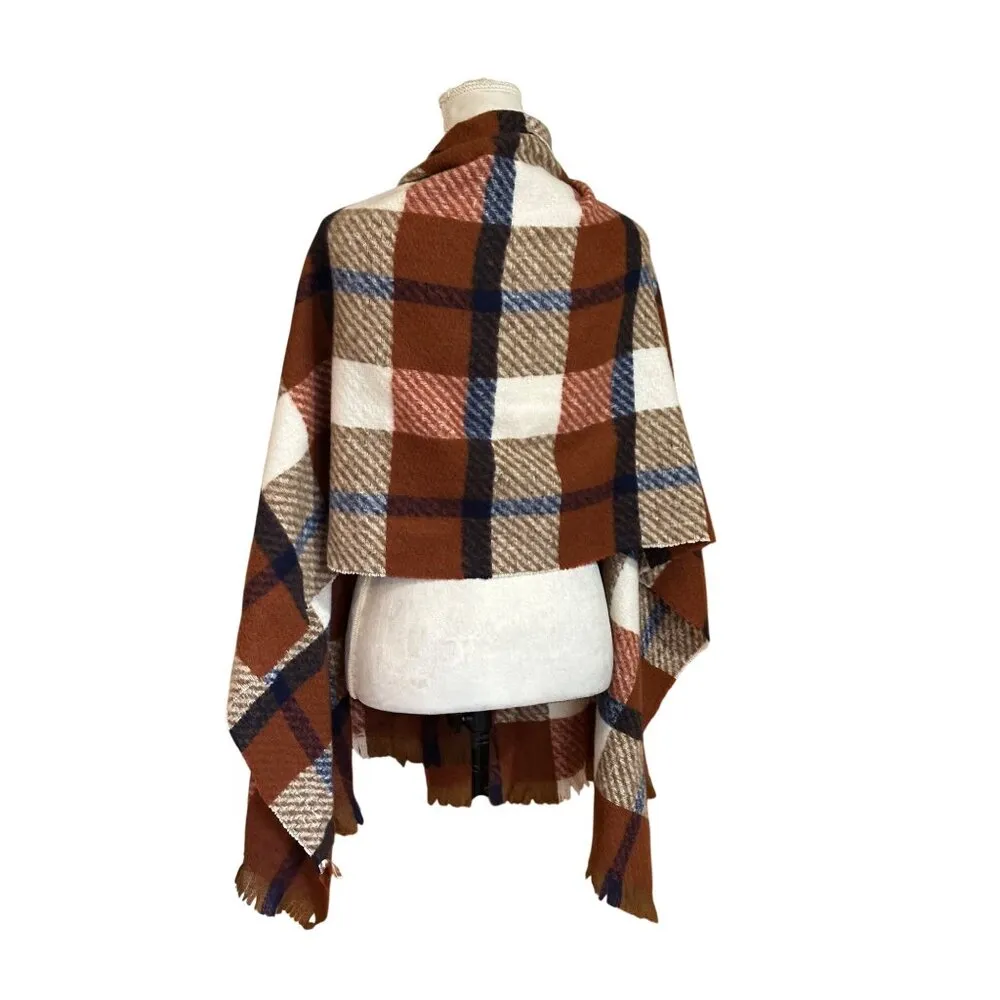 Plaid Blanket Scarf With Fringed Edges - Image 2