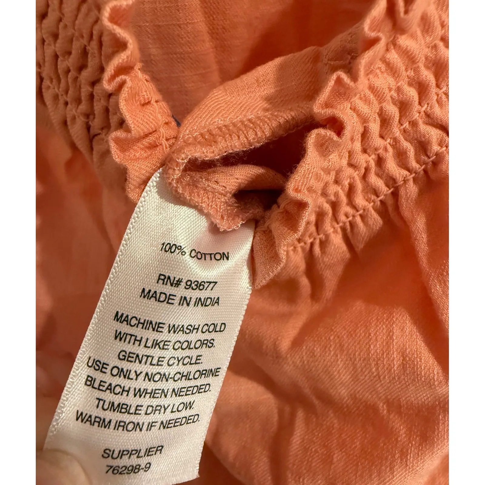 Knox Rose Tiered Mini Dress Smocked Neck Short Sleeve‎ Casual Peach S - Image 3