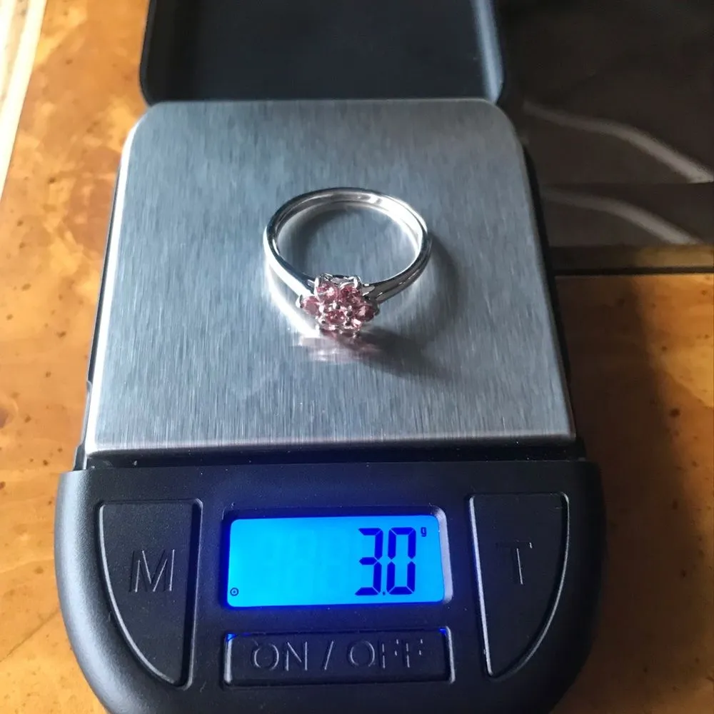 Natural Pink Garnet Sterling Silver Flower Ring Size 10 - Image 3