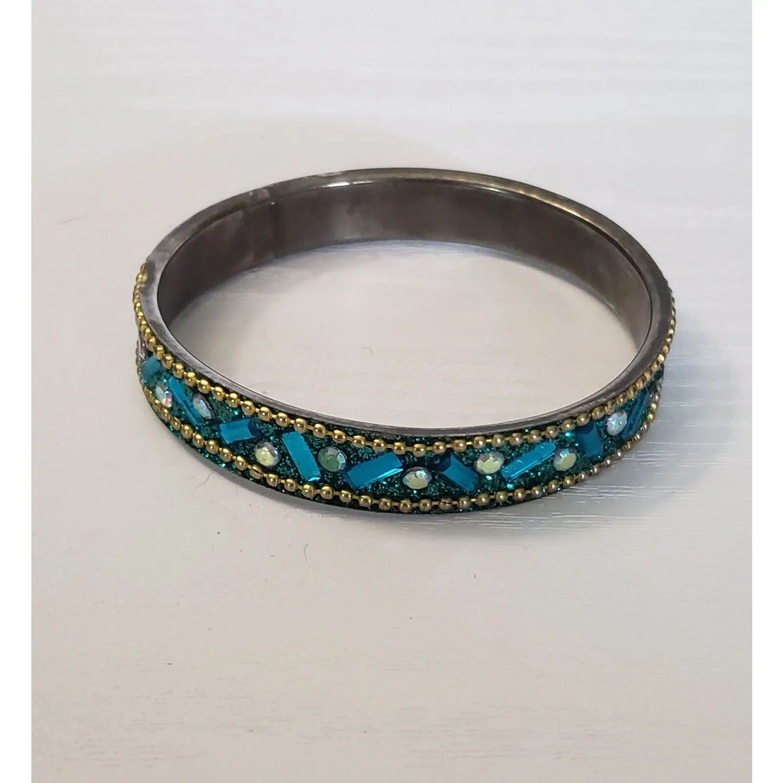 Vintage Bracelet / Bangle Bright Blue Glitter Bangle 7" - Image 2
