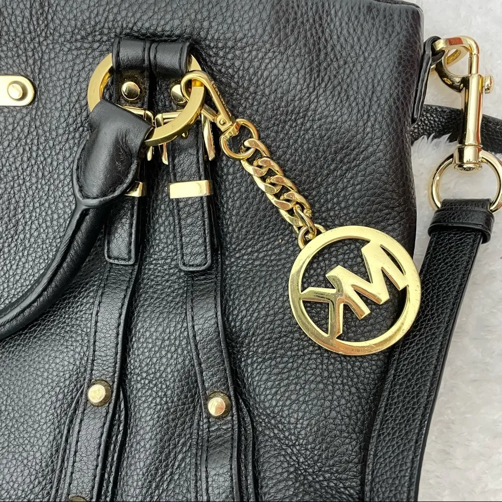 Michael Kors Leigh Large Black Leather Satchel Purse - Image 6