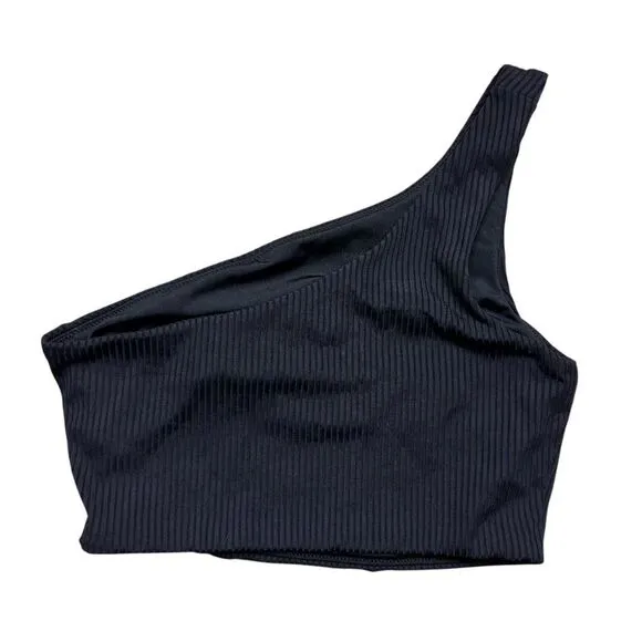 NWOT Madewell Women's Black Ribbed One-Shoulder Longline Bikini Top Size S Swim‎ - Image 4