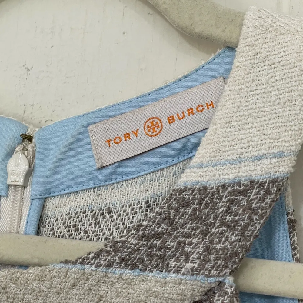 Tory Burch Sleeveless Tweed Dress Cream Grey Striped Fringe Trim ~ Size 2 - Image 7