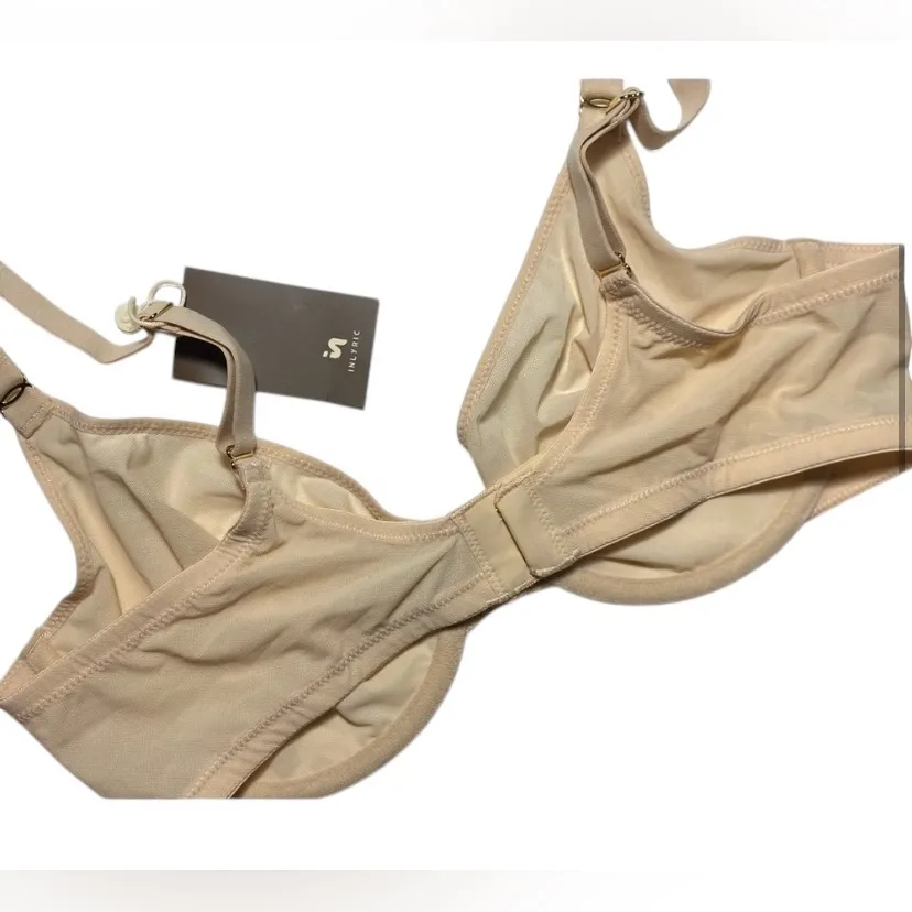 Inlyric Women’s Soft & Sexy Sheer Balconette Underwire Plunge Beige 36D Bra Tan Size undefined - Image 3