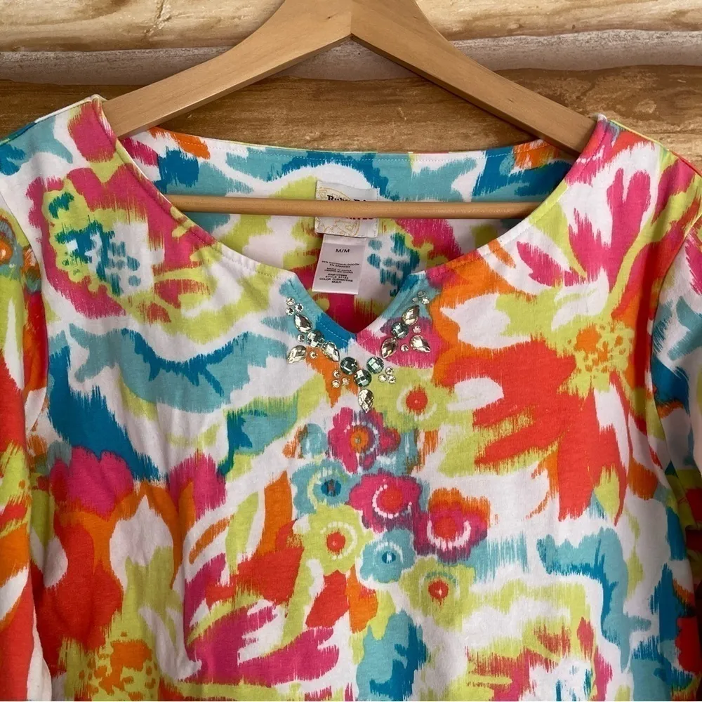 Ruby Rd . Favorites embellished bright abstract floral print top medium - Image 3