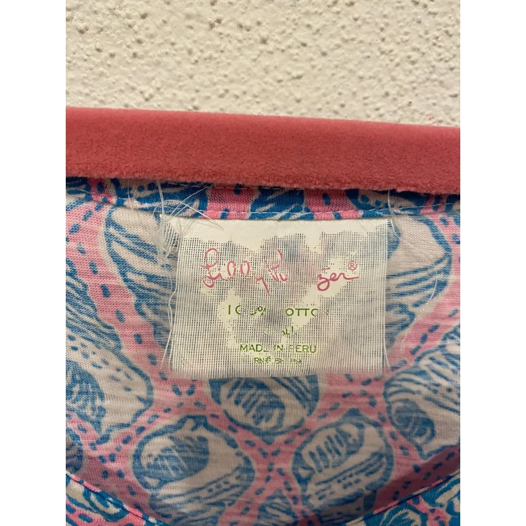 Lilly Pulitzer Eliza Dress Womens Small Pink Blue Shell Print Cotton Casual - Image 3