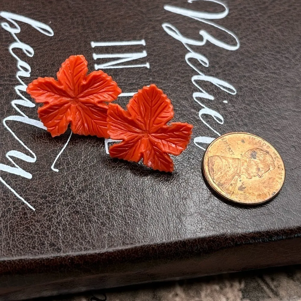 Red Maple Leaf Stud Earrings | Fall Autumn Leaf Jewelry - Image 2