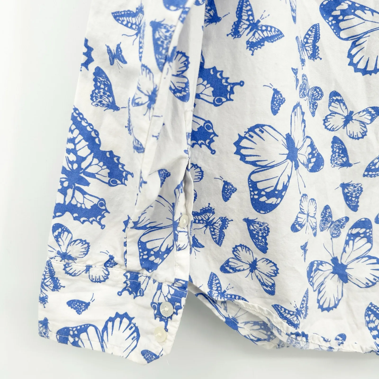 Gap‎ Womens Cottagecore The Fitted Boyfriend Butterfly Print Button Up Shirt XS - Image 5