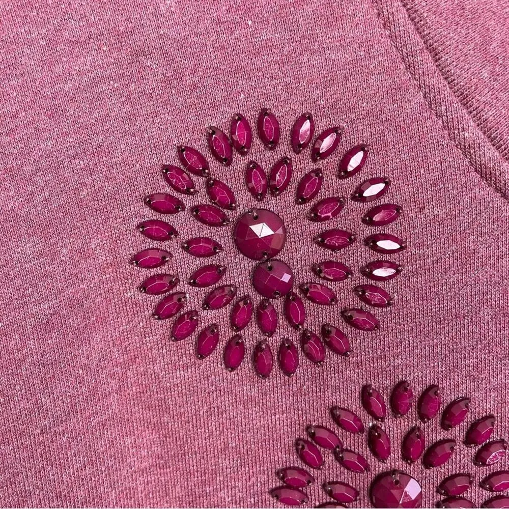 MIAMI Heathered Maroon Sweatshirt Tunic with Opaque Jewels on Chest Size M - Image 5