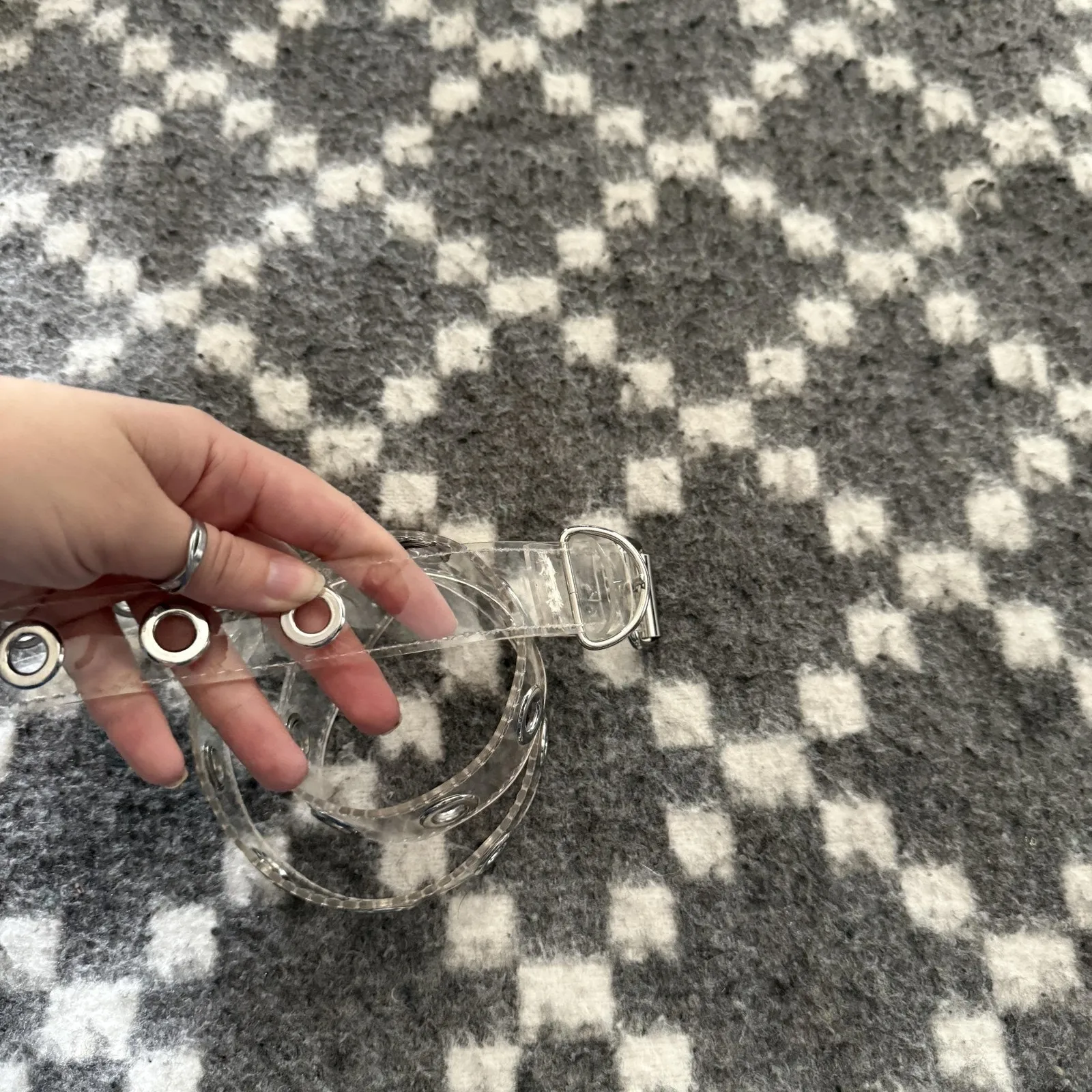 Y2k‎ Clear Grommet Belt Silver Buckle Adjustable Transparent Punk Fashion - Image 3