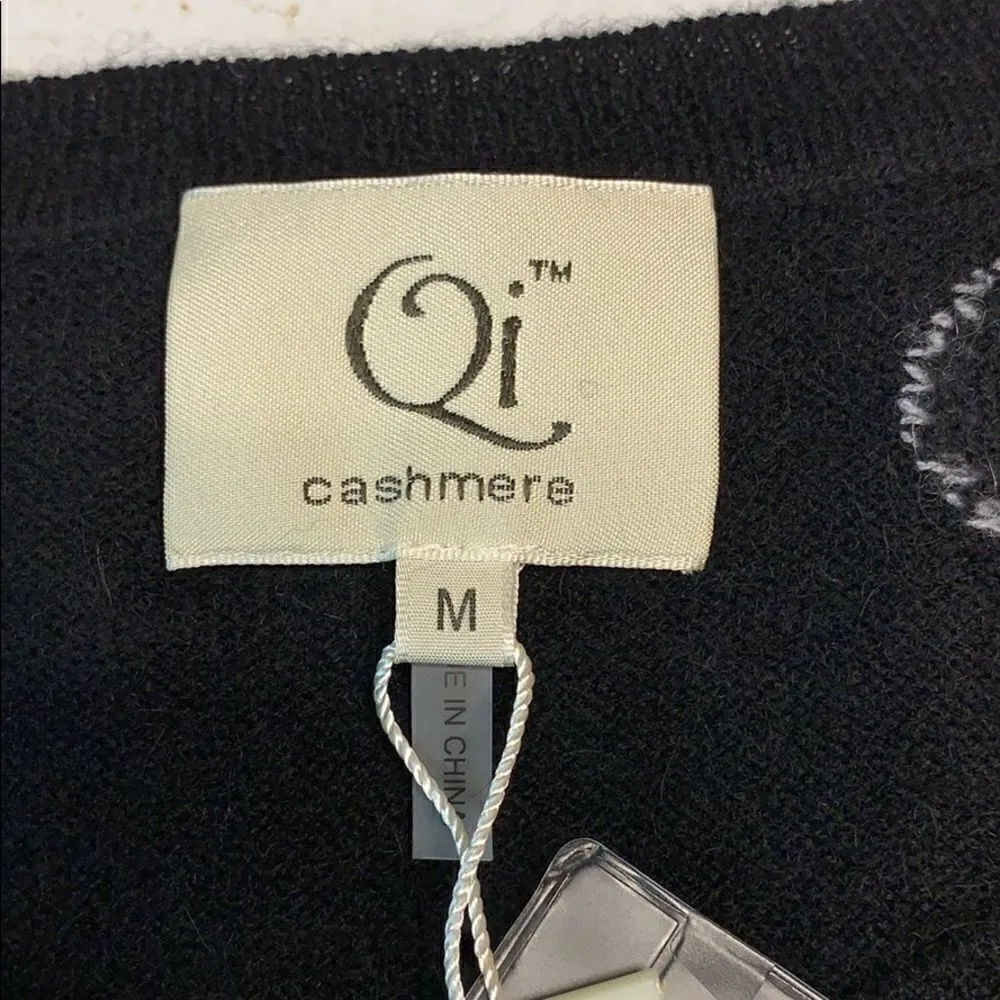 NWT Qi Polka Dot Short Sleeve Cashmere Sweater Med Black - Image 4