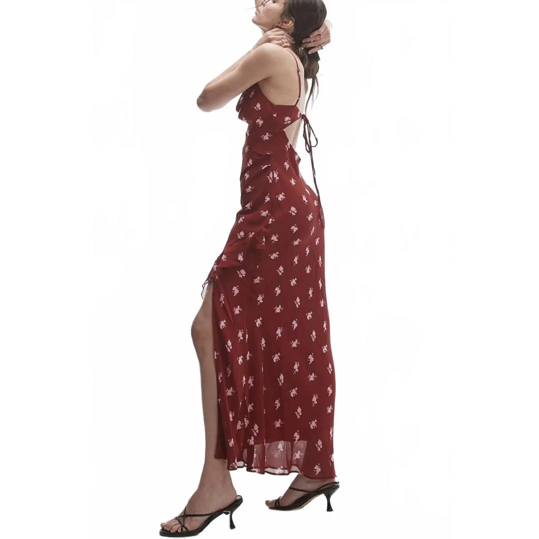 Topshop Sheer Drape Midi Dress Red Cowl Neck Maxi Dress with Slit Burgundy NWT 2 - Image 3