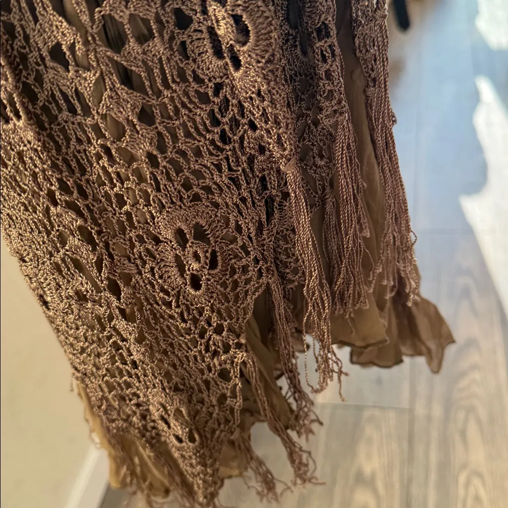 Sweet by Miss Me Tan and Brown fringe bohemian skirt with macrame details Size M - Image 9