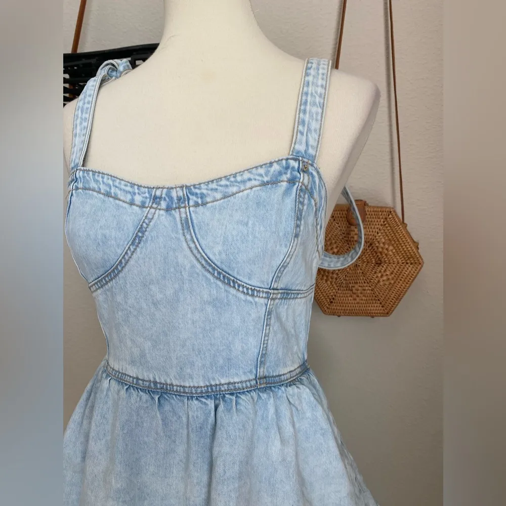 American Eagle Denim Jean Ruffled Layered Dress, Size Medium - Image 2