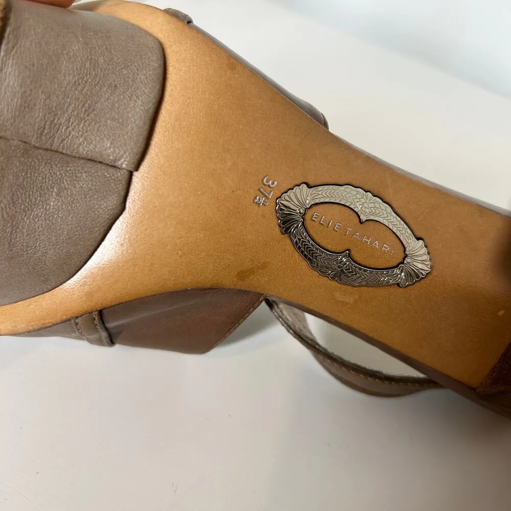 ELIE TAHARI High Heels Womens Size 37.5 Neutral Leather Snakeskin Baddie MobWife - Image 9