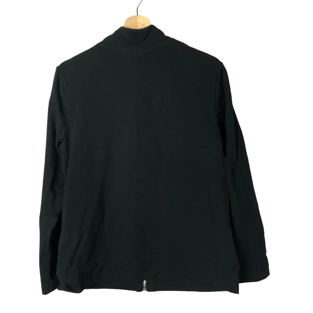 Karen Scott Sport Black Full Zip Mock Neck Knit Jacket M - Image 3