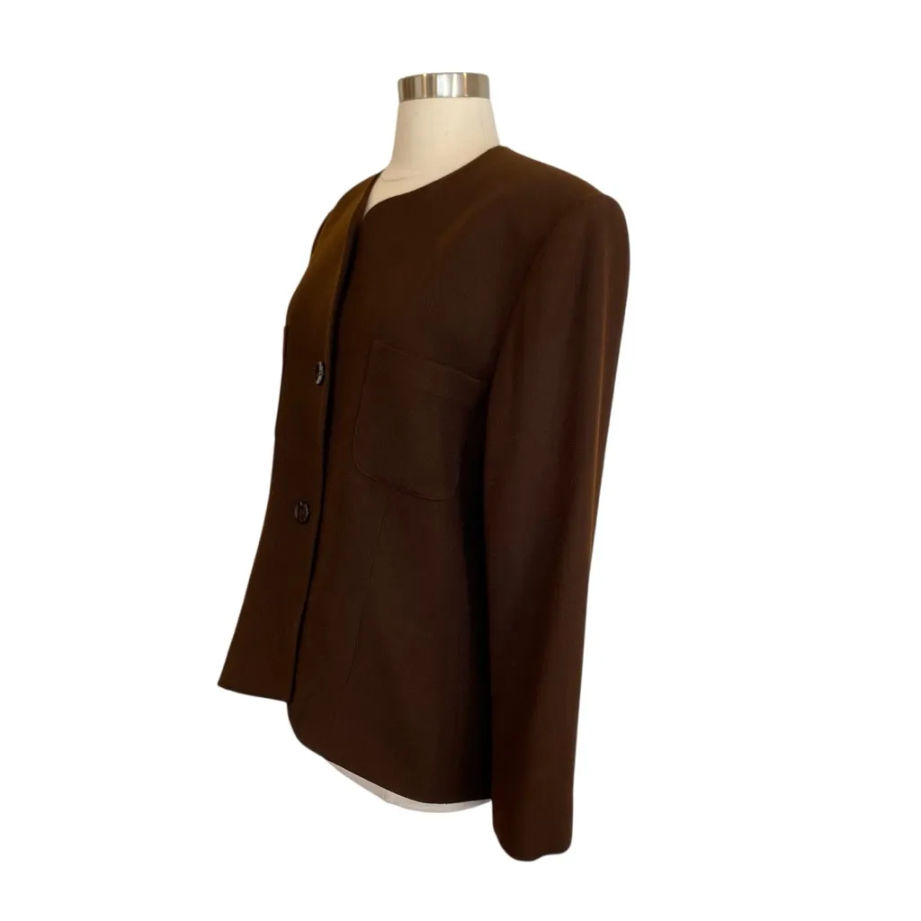 Jones New York Brown Wool Collarless Blazer - Image 4