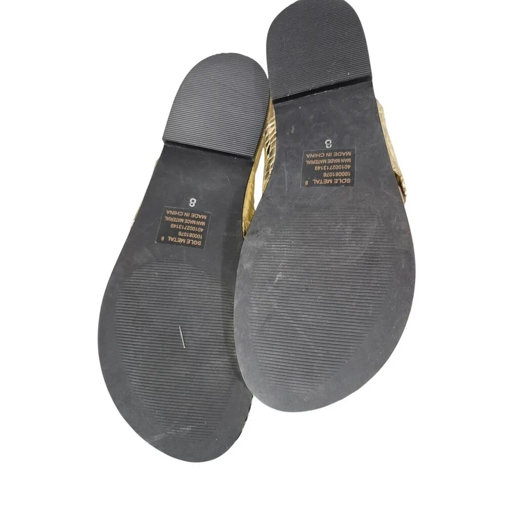 Chico's Sole Metal Gold Faux Snakeskin Ribbon Thong Flat Sandals Sz 8 - Image 4