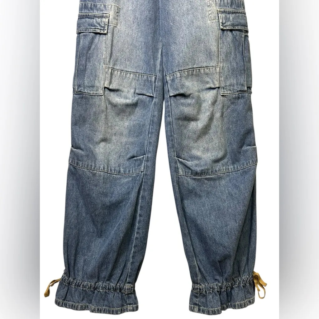 Vintage 90’s Y2k Cargo Paper Bag Utility Tie Adjustable Barrel Wide Jeans Sz6 - Image 3