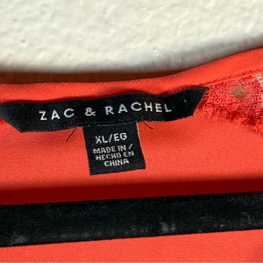 Zac & Rachel Coral Top with Lace Shoulders SZ:XL - Image 6